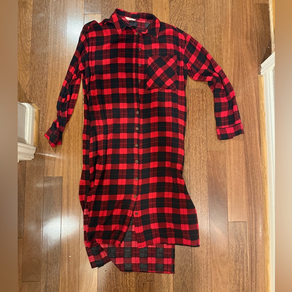 Entro Red and Black Plaid Shirt Dress